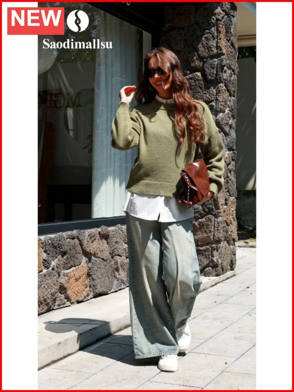 Chunky Knit Oversized Crew Neck Pullover Sweater
